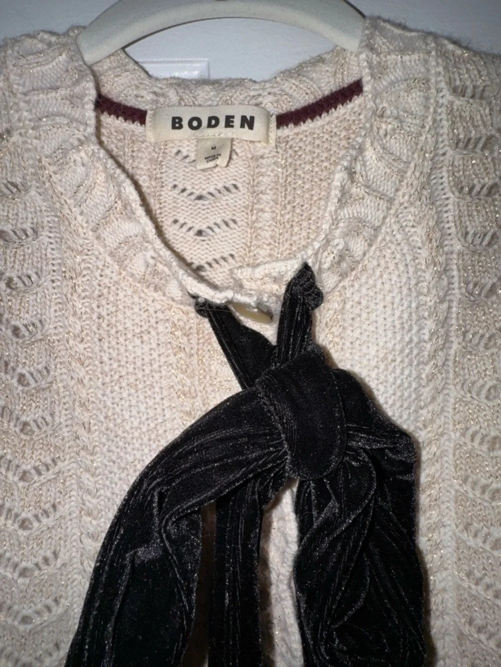 Boden Cream Knit Cardigan with Black Bow - Picture 3 of 6